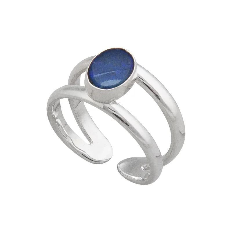 Sterling Silver Australian Opal Adjustable Cuff Ring