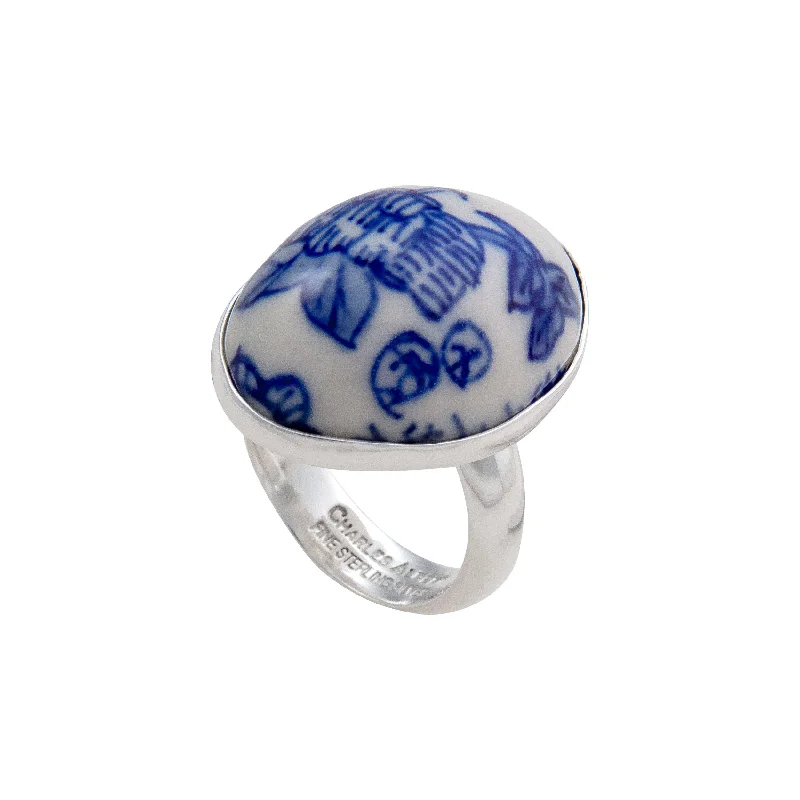 Sterling Silver Azure Porcelain Adjustable Ring