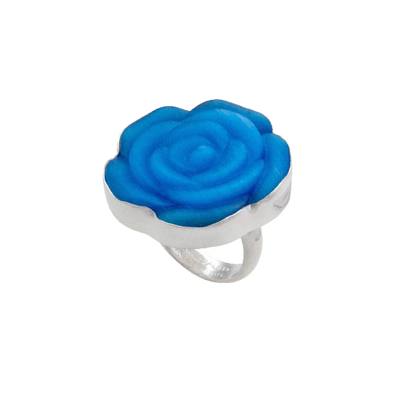 Sterling Silver Blue Rose Fiber Optic Adjustable Ring