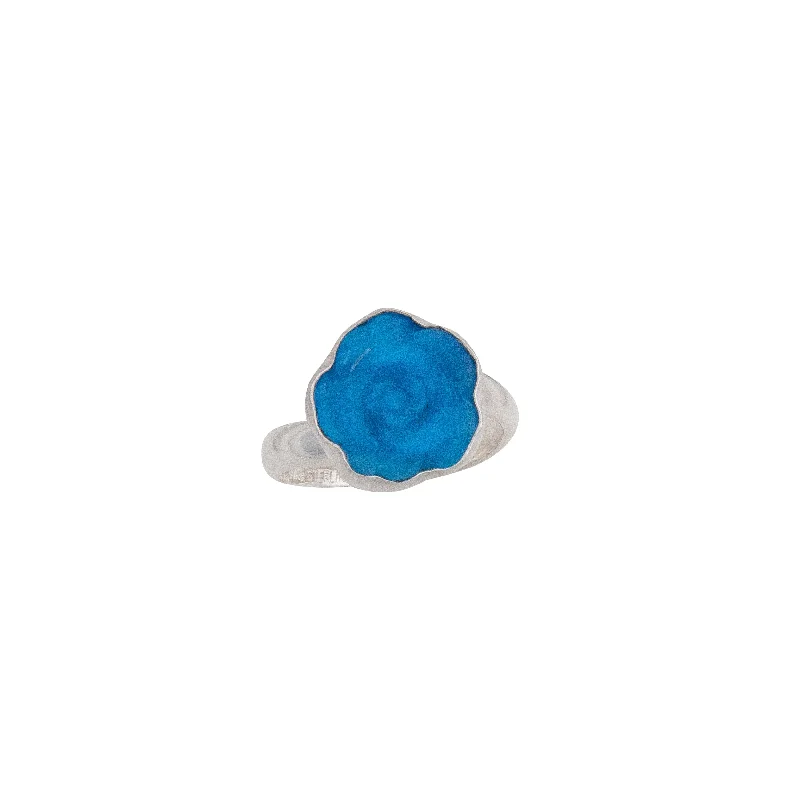 Sterling Silver Blue Rose Fiber Optic Petite Adjustable Ring