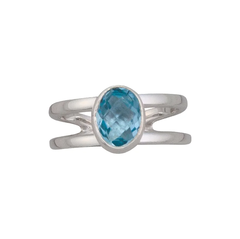 Sterling Silver Blue Topaz Double Band Cuff Ring