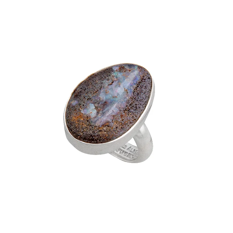 Sterling Silver Boulder Opal Adjustable Ring