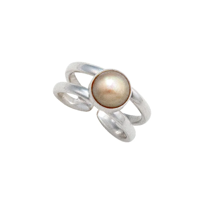 Sterling Silver Champagne Pearl Adjustable Cuff Ring