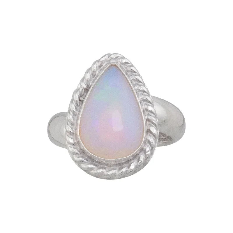 Sterling Silver Ethiopian Opal Teardrop Rope Adjustable Ring