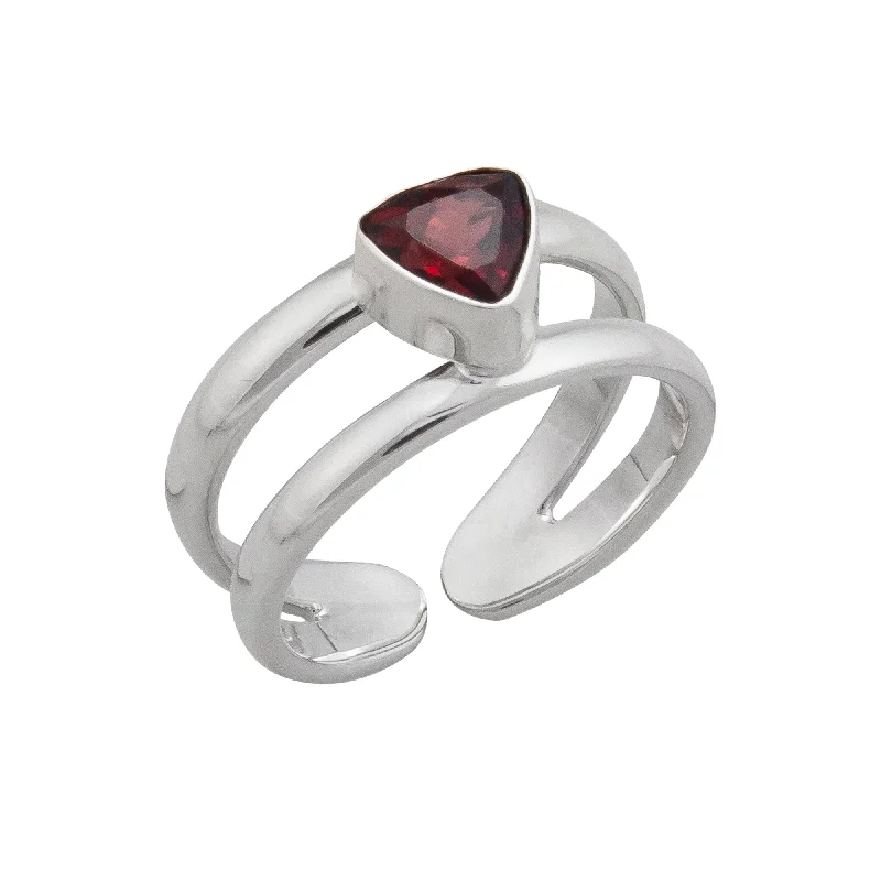 Sterling Silver Garnet Double Band Cuff Ring