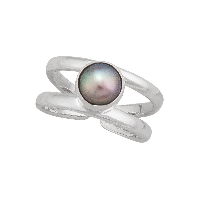 Sterling Silver Gray Pearl Cuff Ring