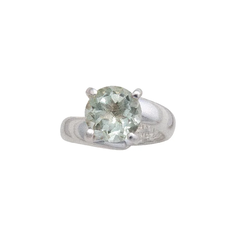 Sterling Silver Green Amethyst Prong Set Adjustable Ring