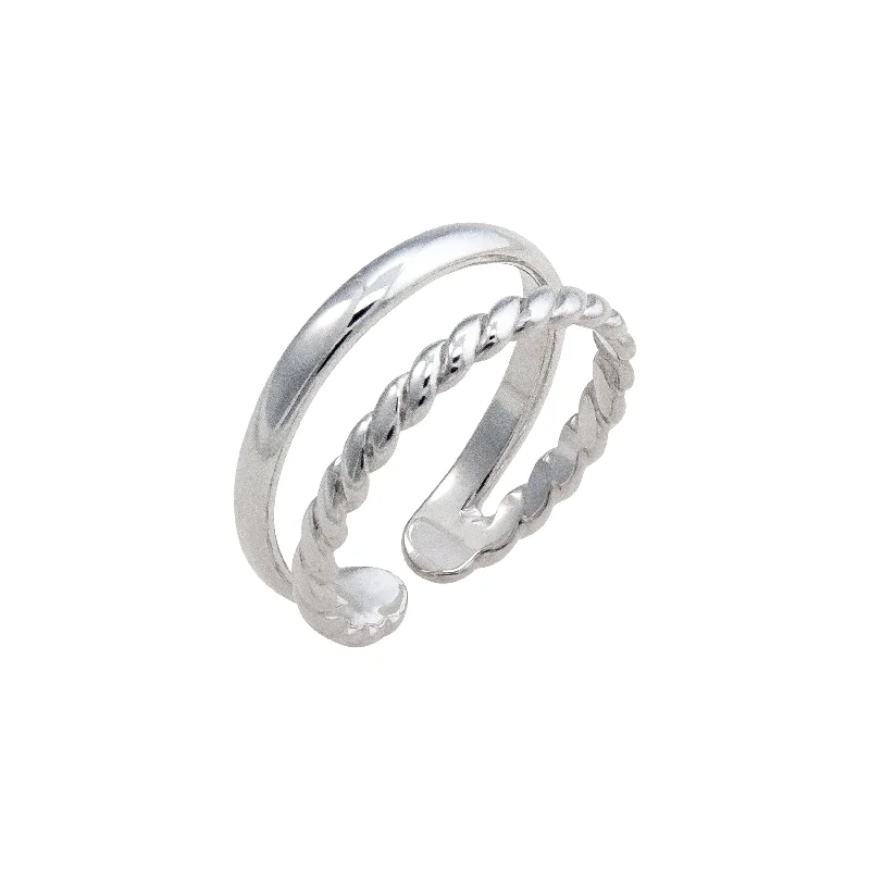 Sterling Silver High Polished and Twisted Adjustable Cuff Ring