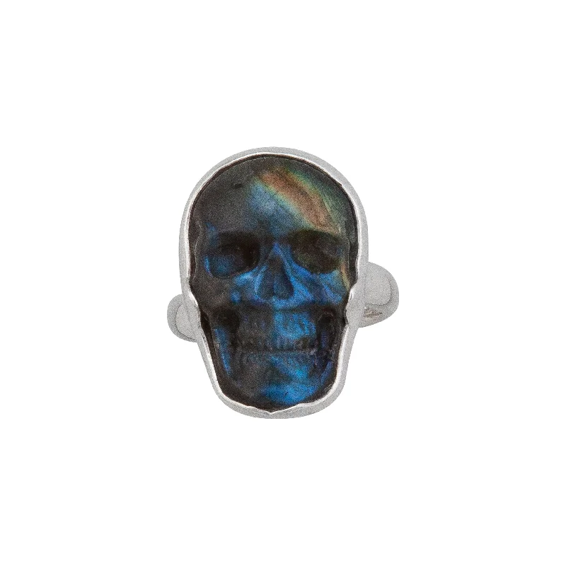 Sterling Silver Extra Small Labradorite Skull Adjustable Ring