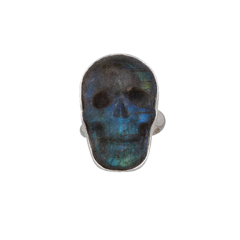 Sterling Silver Small Labradorite Skull Adjustable Ring