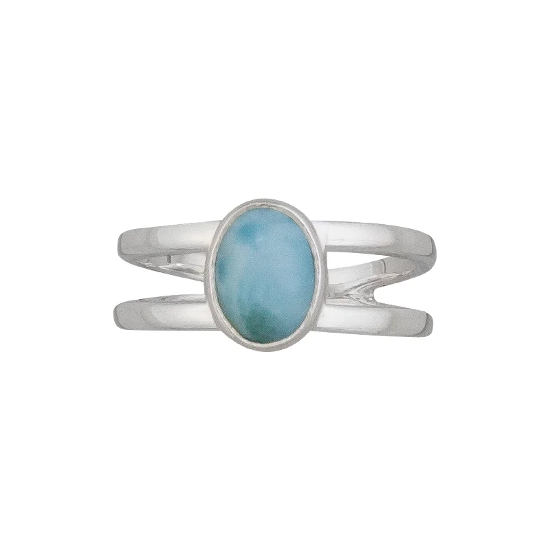 Sterling Silver Larimar Double Band Cuff Ring