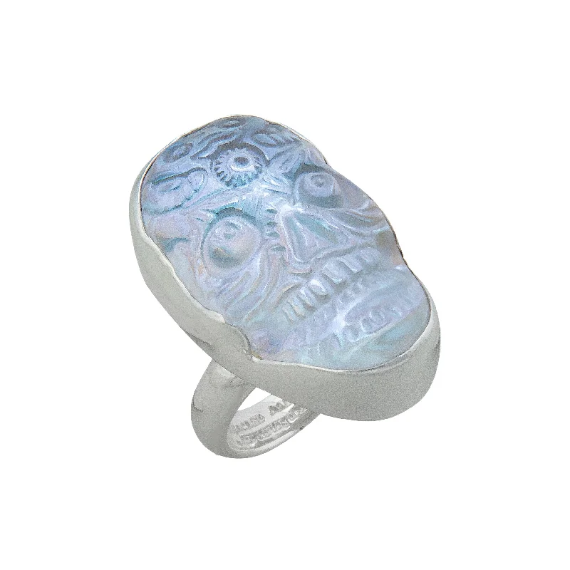 Sterling Silver Luminite Sugar Skull Adjustable Ring