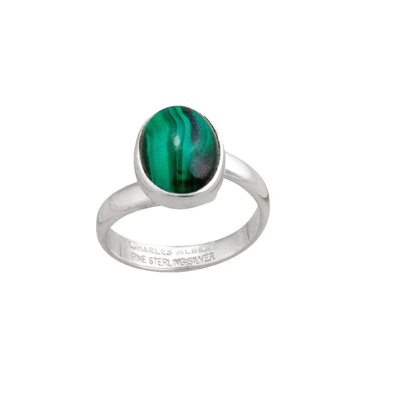 Sterling Silver Malachite Petite Adjustable Ring