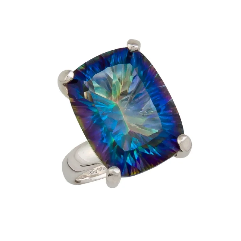 Sterling Silver Mystic Quartz Prong Set Adjustable Ring