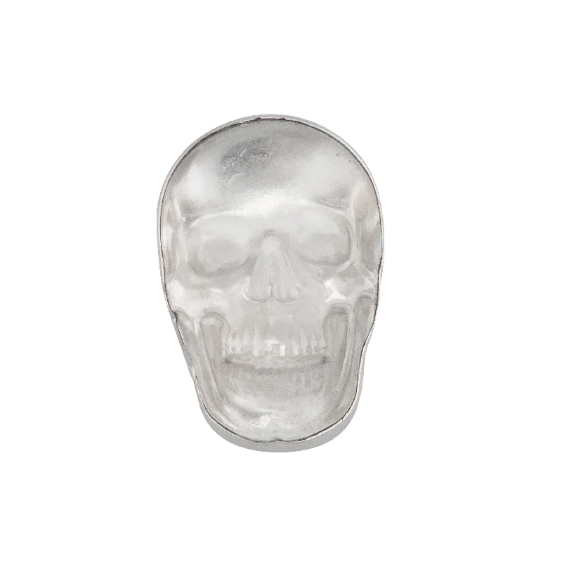 Sterling Silver Medium Clear Quartz Skull Adjustable Ring