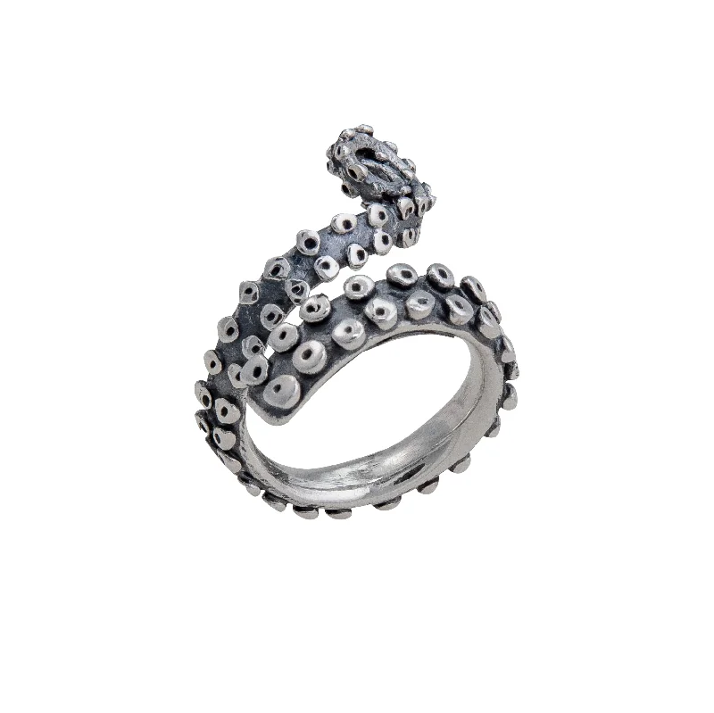 Sterling Silver Octopus Tentacle Oxidized Adjustable Ring