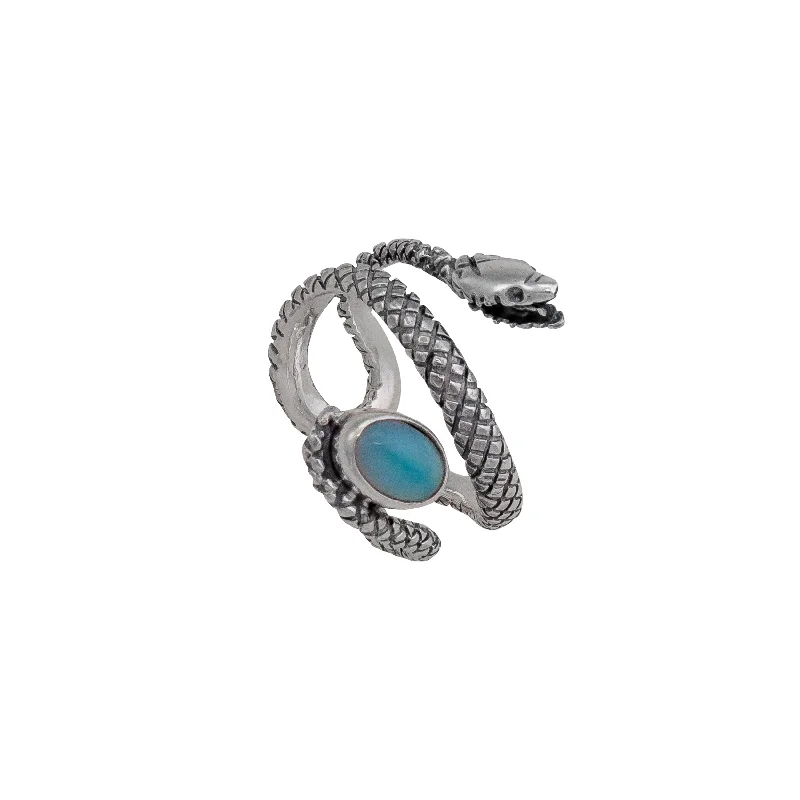 Sterling Silver Opal Snake Adjustable Ring