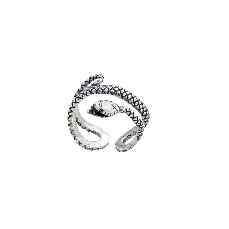 Sterling Silver Snake Oxidized Adjustable Cuff Ring