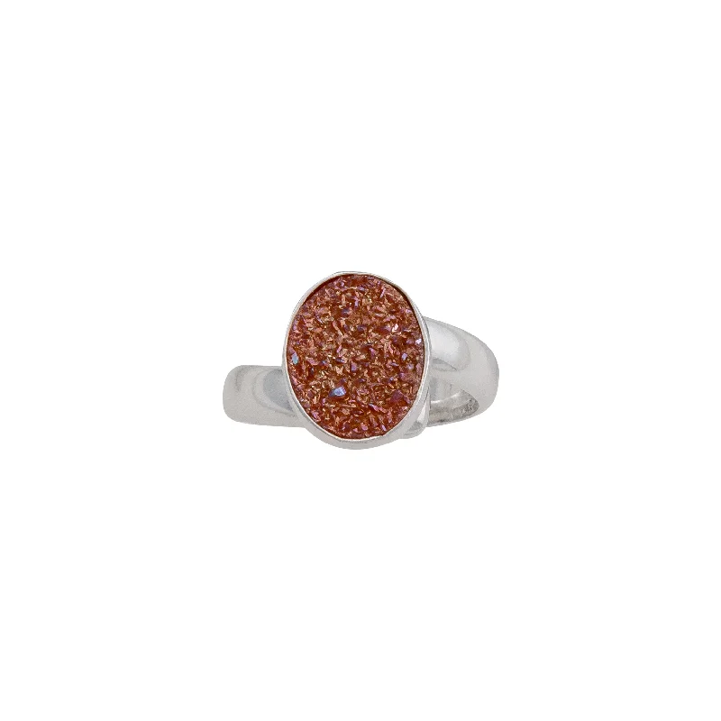 Sterling Silver Peach Druzy Adjustable Ring