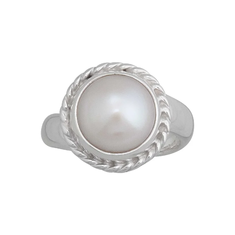 Sterling Silver Pearl Adjustable Rope Ring