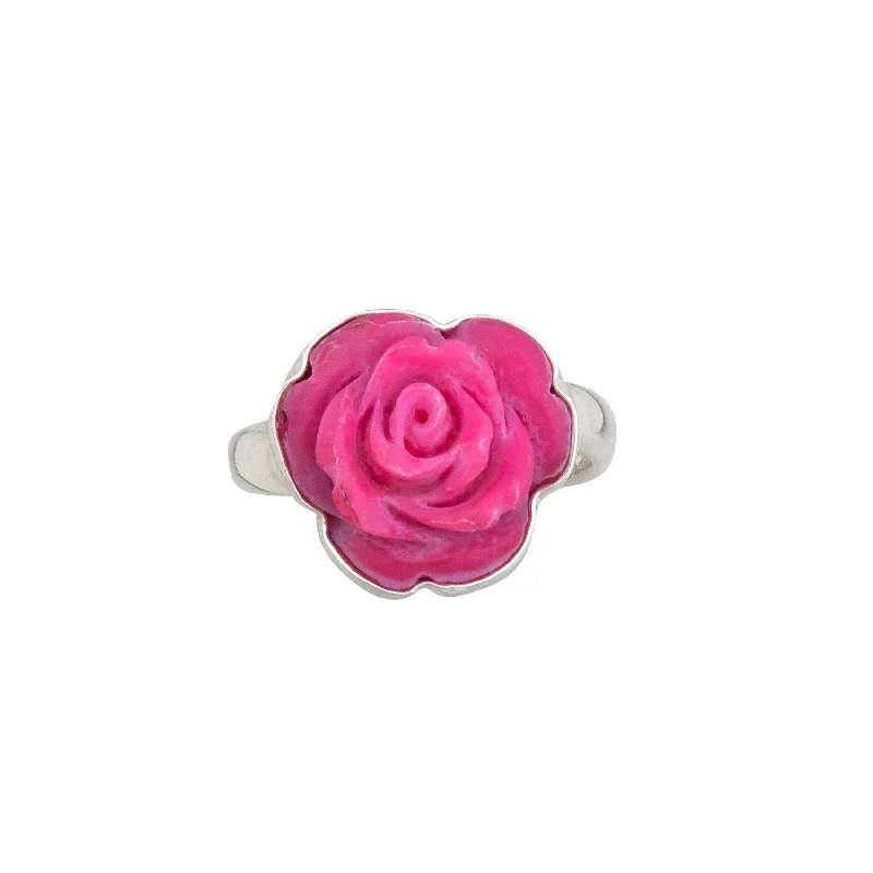 Sterling Silver Pink Resin Rose Adjustable Ring