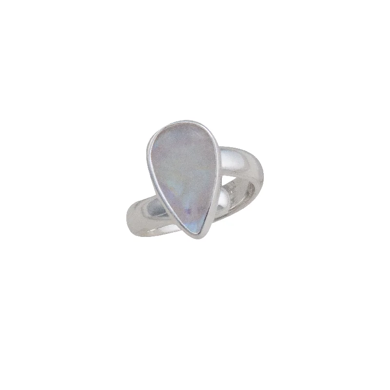 Sterling Silver Rainbow Moonstone Teardrop Adjustable Ring