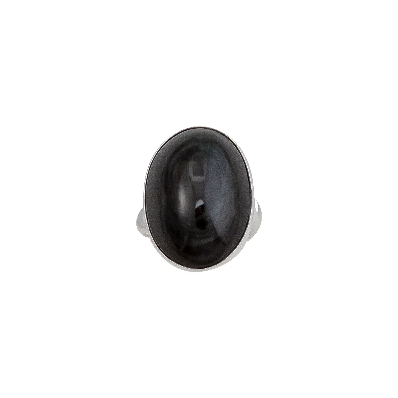 Sterling Silver Rainbow Obsidian Adjustable Ring