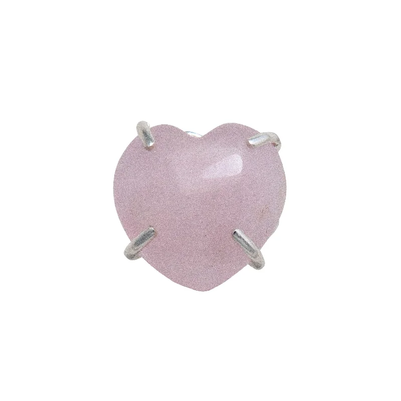 Sterling Silver Rose Quartz Heart Prong Set Adjustable Ring