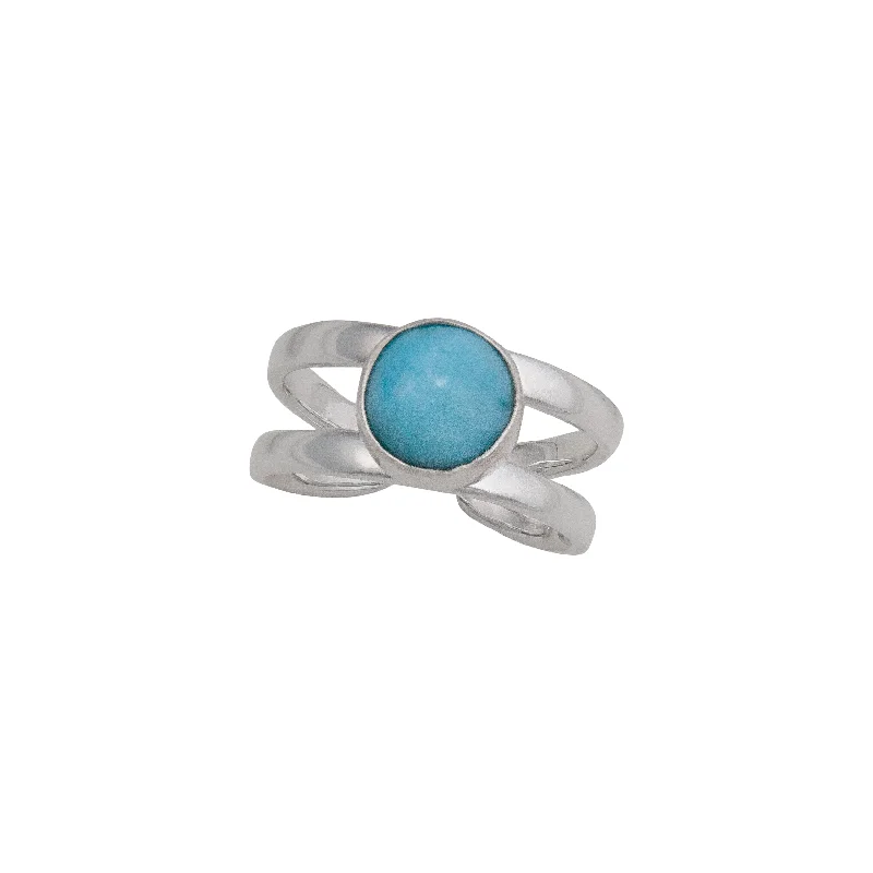 Sterling Silver Round Larimar Double Band Cuff Ring