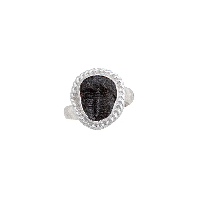 Sterling Silver Trilobite Rope Adjustable Ring