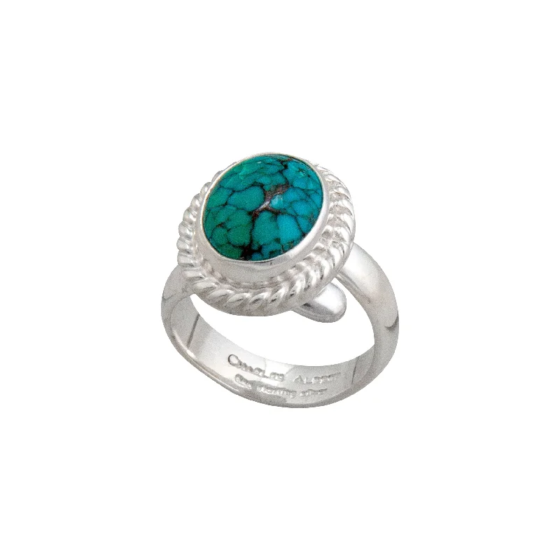 Sterling Silver Turquoise Rope Adjustable Ring