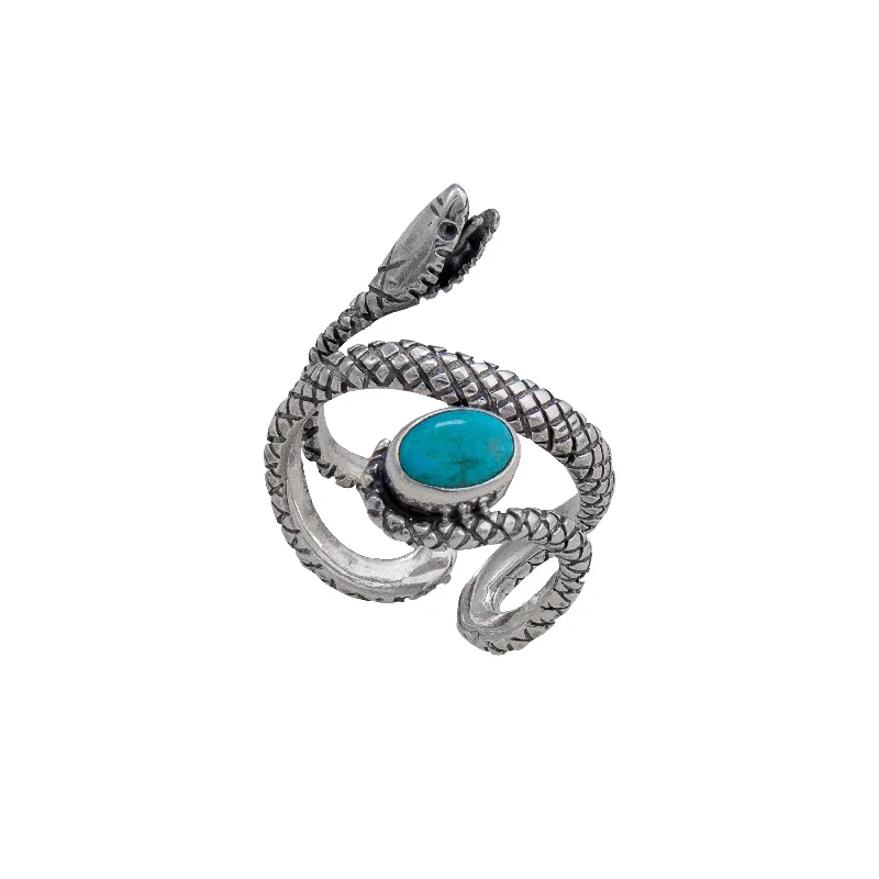 Sterling Silver Turquoise Snake Adjustable Cuff Ring