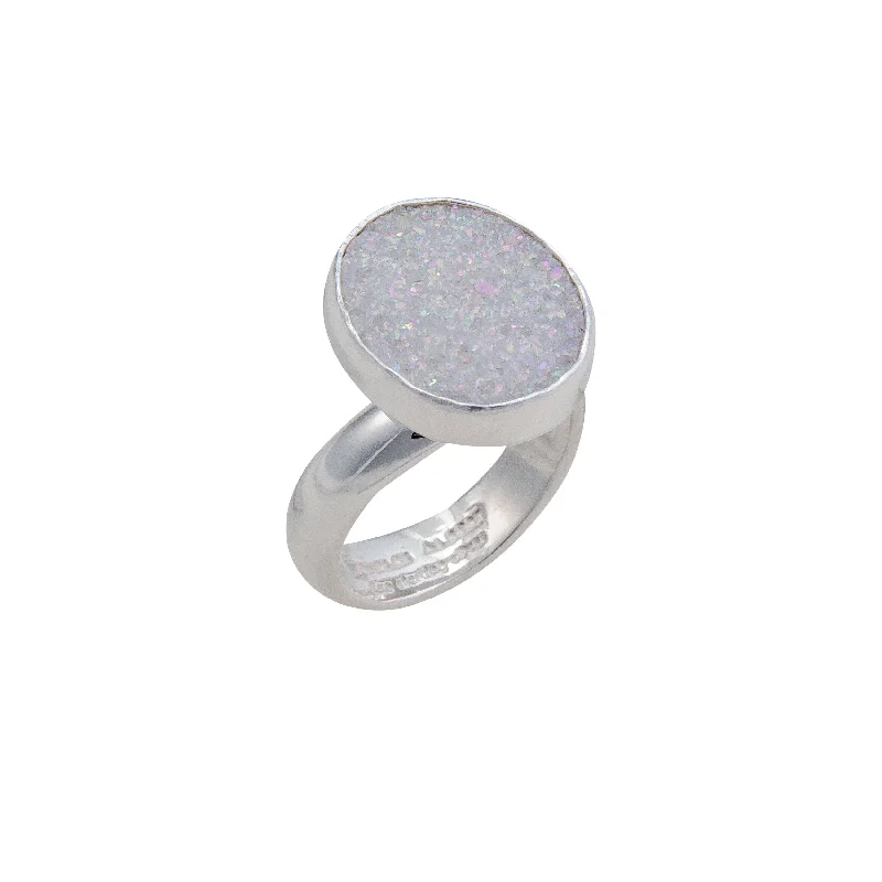 Sterling Silver White Druzy Adjustable Ring