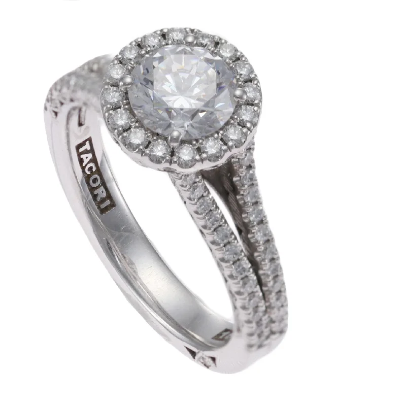 Tacori Split Shank Round Diamond Halo Engagement Ring Setting 18k White Gold