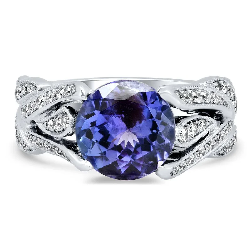 Tanzanite and Diamond Engagement Ring 18kt White Gold