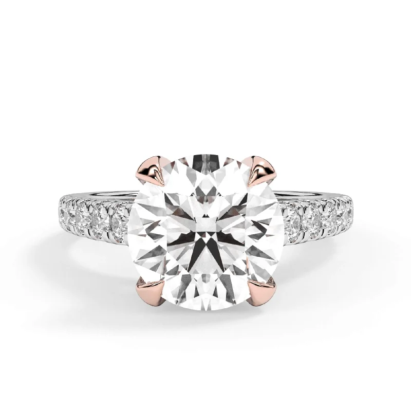 Tapered Diamond Accented Engagement Ring with Bridge - Rose Gold Head