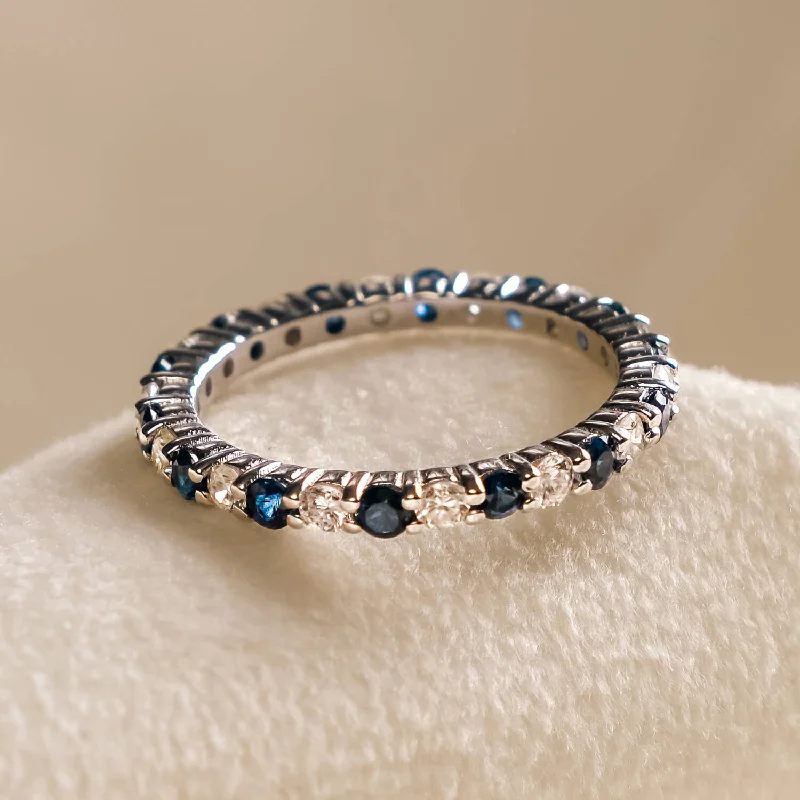 Vault #08 - 1.00cttw Sapphire and Diamond Eternity Ring in 14k White Gold