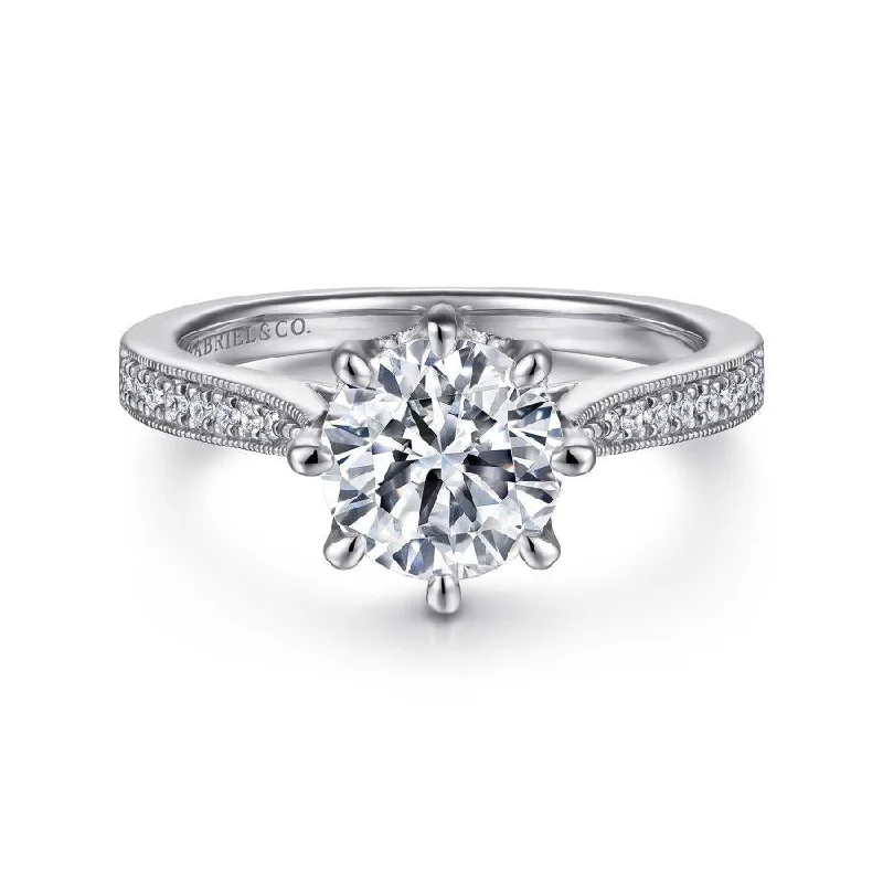 Vintage Inspired 14K White Gold Round Diamond Engagement Ring