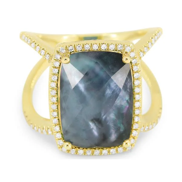 Yellow Gold Moonstone and Black Onyx Pave Diamond Ring