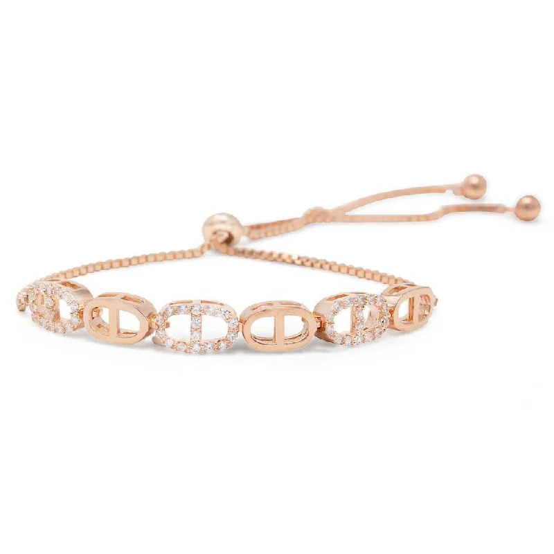 Adjustable Tennis Bracelet Ovals Link Station Rose Gold Tone