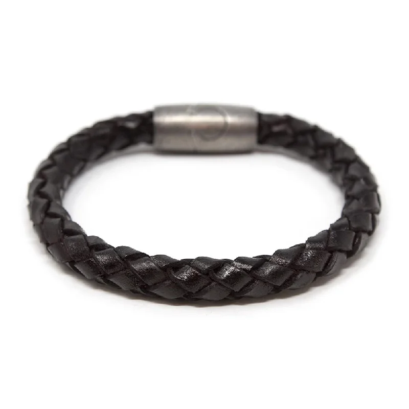 Braided Leather Bracelet with Puzzle Clasp Dark Brown Medium