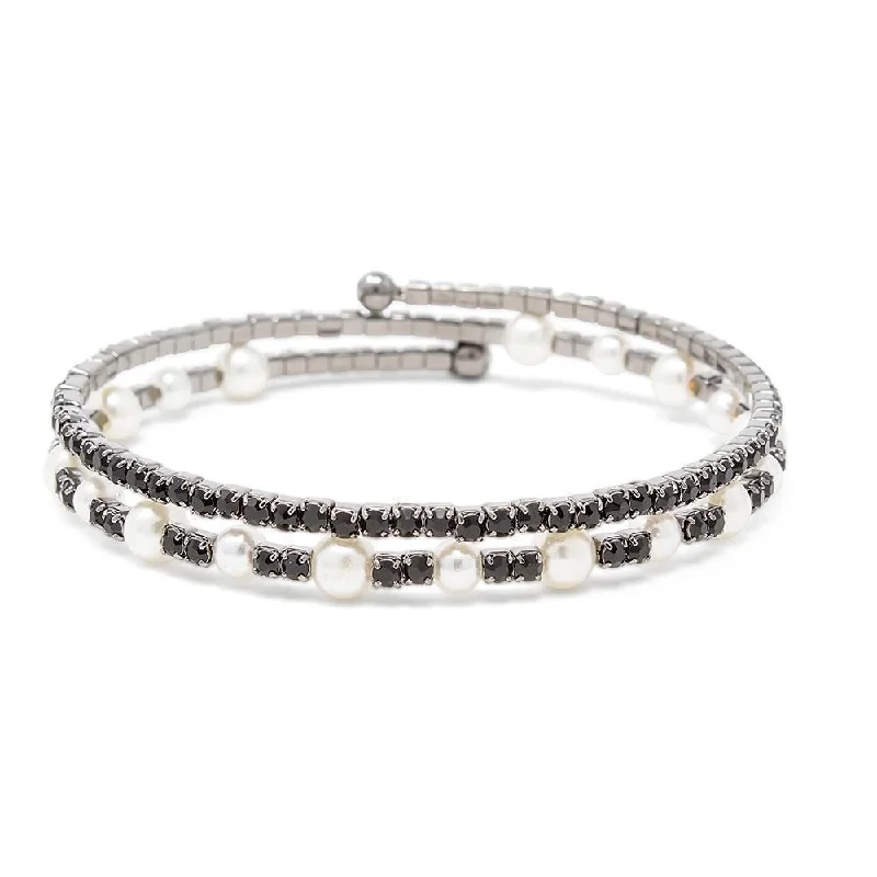 Crystals and Pearls Wrap Bracelet Black