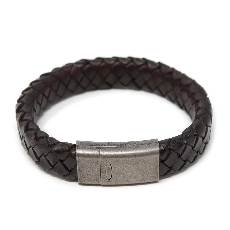 Dark Bn Braided Leather Bracelet W Antique Silver Clasp