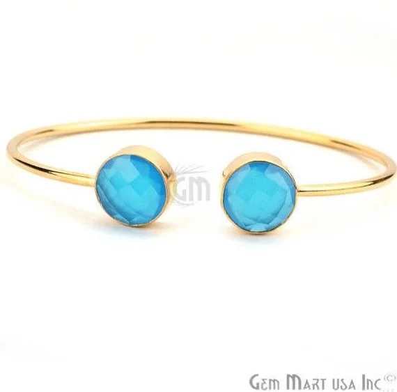 Double Gemstone 12mm Round Shape Gold Adjustable Bangle Bracelet (Choose Gemstone)