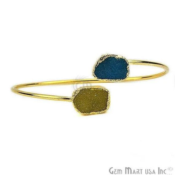 Elegant Adjustable Double Druzy Gemstone Bangle Bracelet