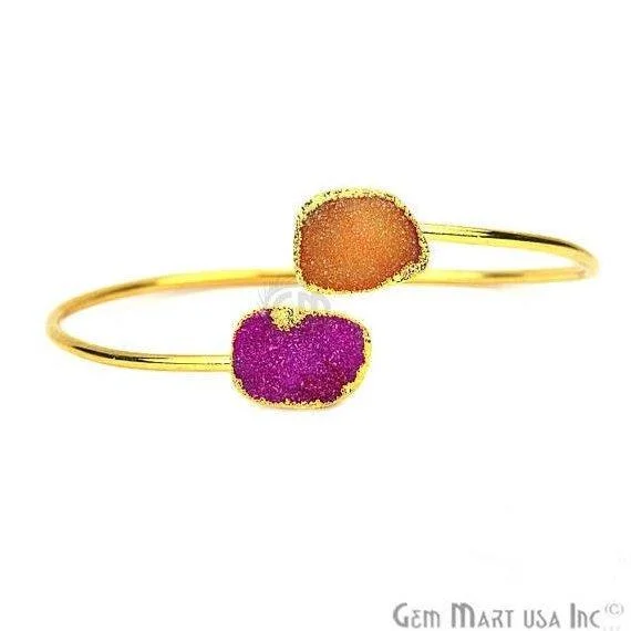 Elegant Adjustable Double Druzy Gemstone Bangle Bracelet