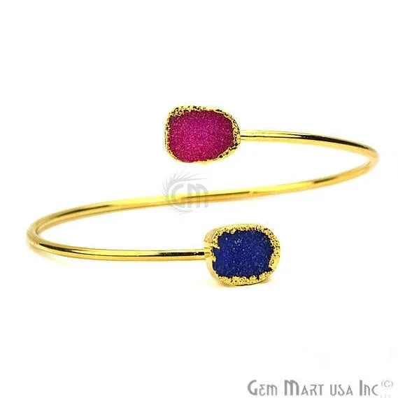 Elegant Adjustable Double Druzy Gemstone Stacking Bangle Bracelet