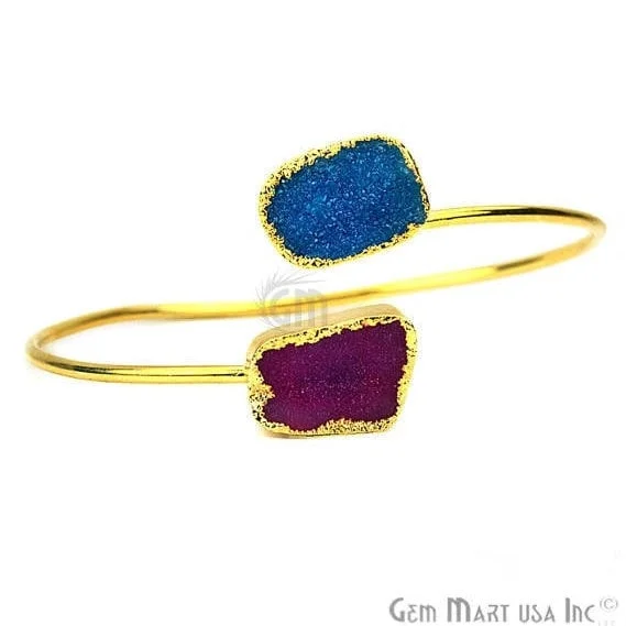 Elegant Adjustable Double Druzy Gemstone Stacking Bangle Bracelet