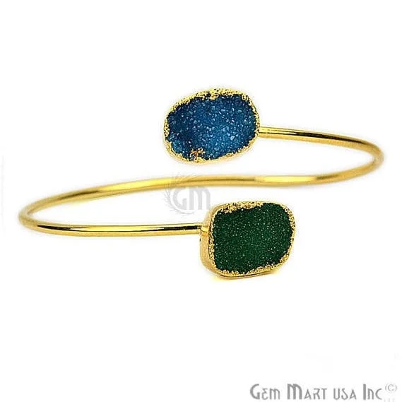 Elegant Adjustable Double Druzy Gemstone Stacking Bangle Bracelet