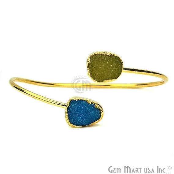 Elegant Adjustable Double Druzy Gemstone Stacking Bangle Bracelet